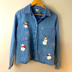 Christopher & Banks Women's M Blue Embroidered Denim Button-Up Shirt